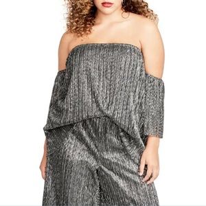 Rachel Rachel Roy Raw Edges Off the Shoulder Top Vicky Wide Leg Crop Pant Set 2X